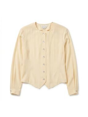 100% Barrie Pace Butter Yellow Button Front Blouse Size 4/6